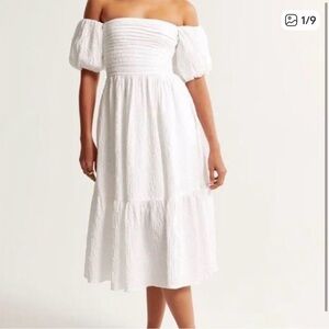 NWT‎ Abercrombie & Fitch White Off-Shoulder Midi Dress Size L